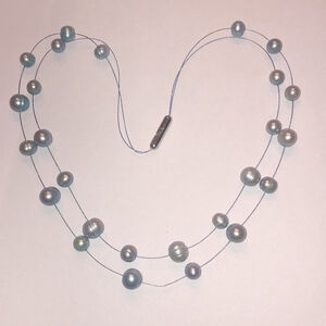 Honora Elegant Genuine Blue Gray Pearl Classic Double Strand Necklace